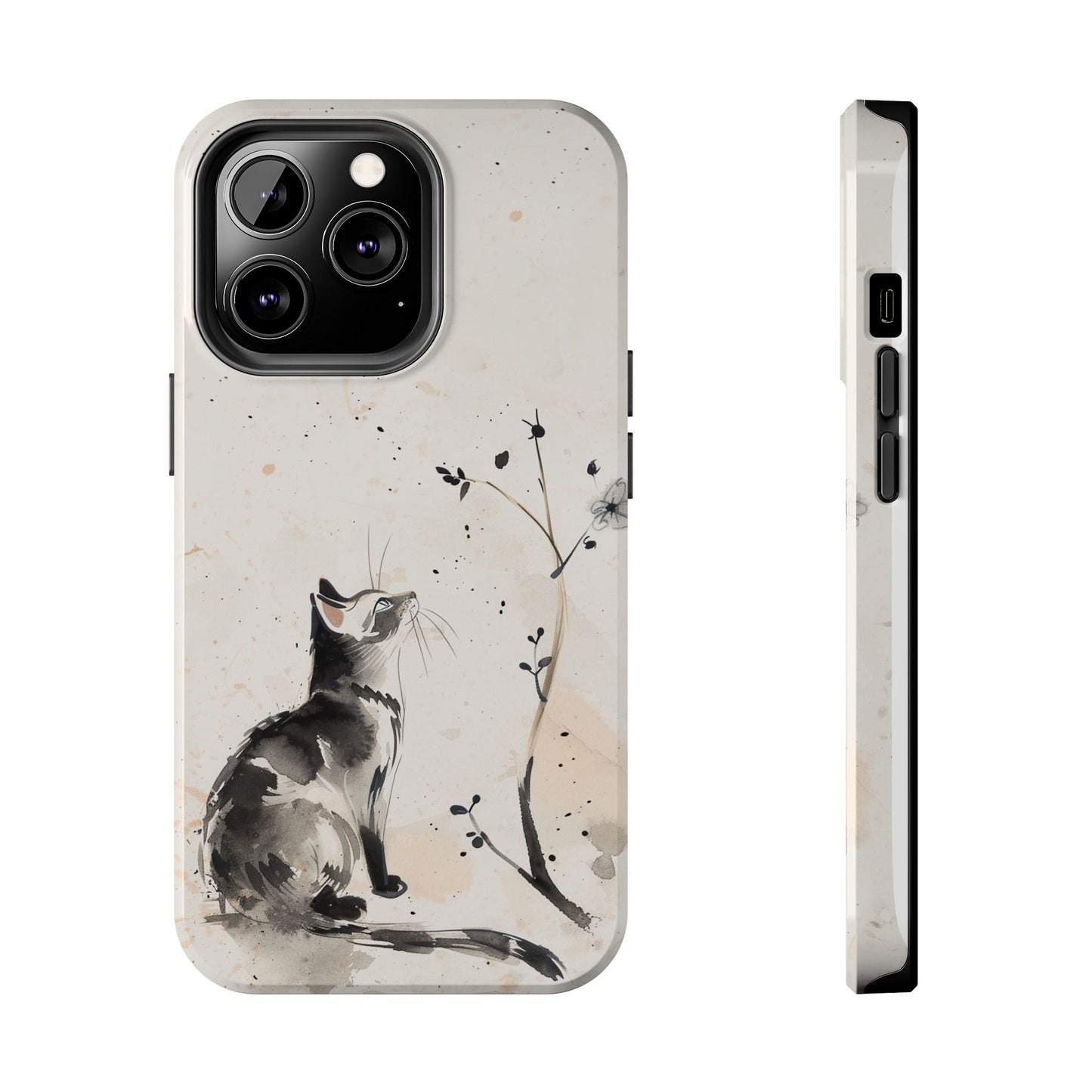 Ink-Wash Cat iPhone Case | Minimalist Oriental Art Phone Cover | Zen Aesthetic Gift