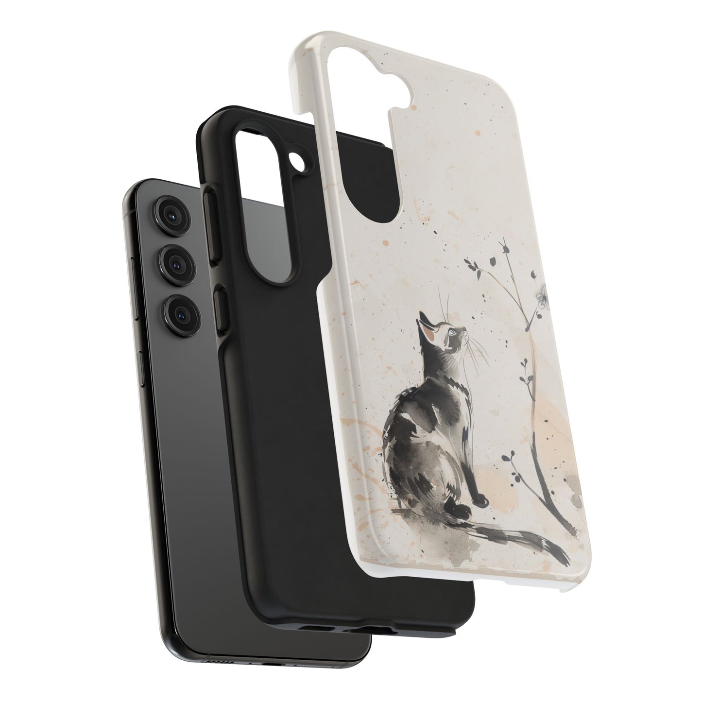 Ink-Wash Cat iPhone Case | Minimalist Oriental Art Phone Cover | Zen Aesthetic Gift