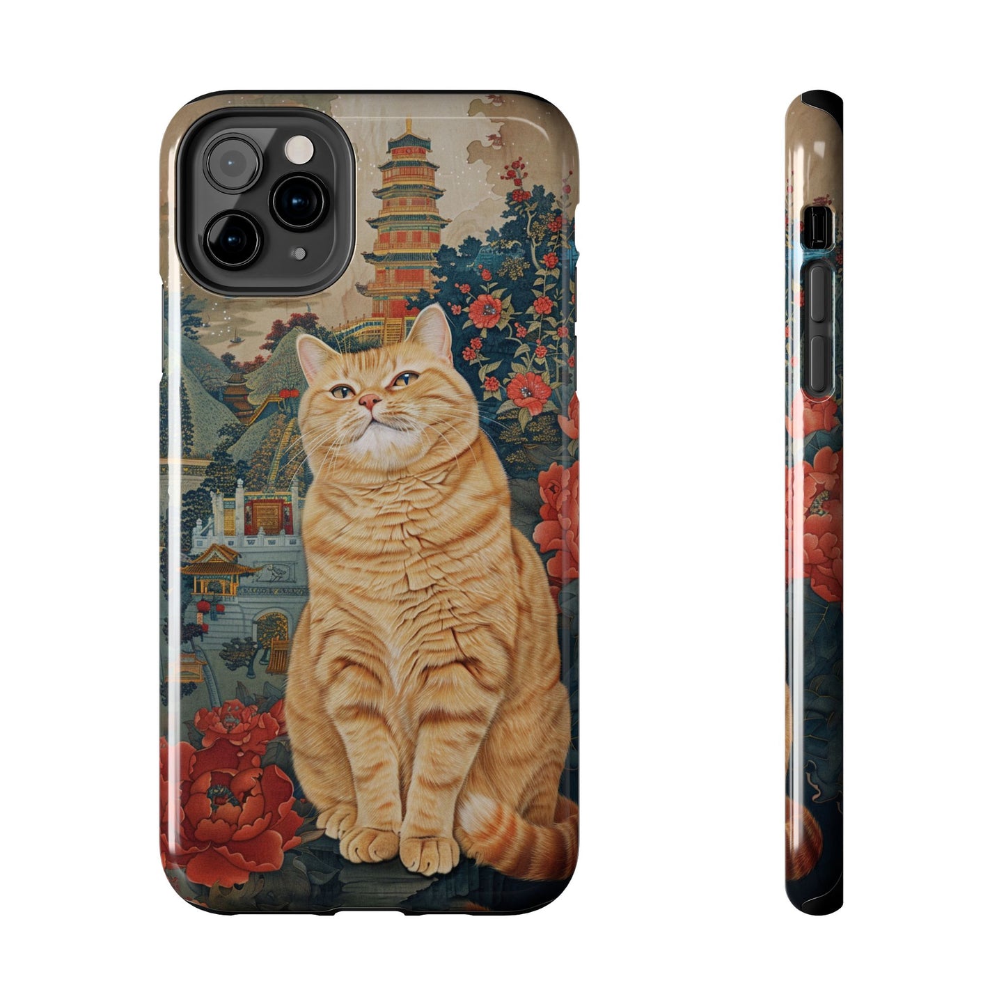 Oriental Garden Cat iPhone Case | Ancient Chinese Art Phone Cover | Clear Soft TPU Case