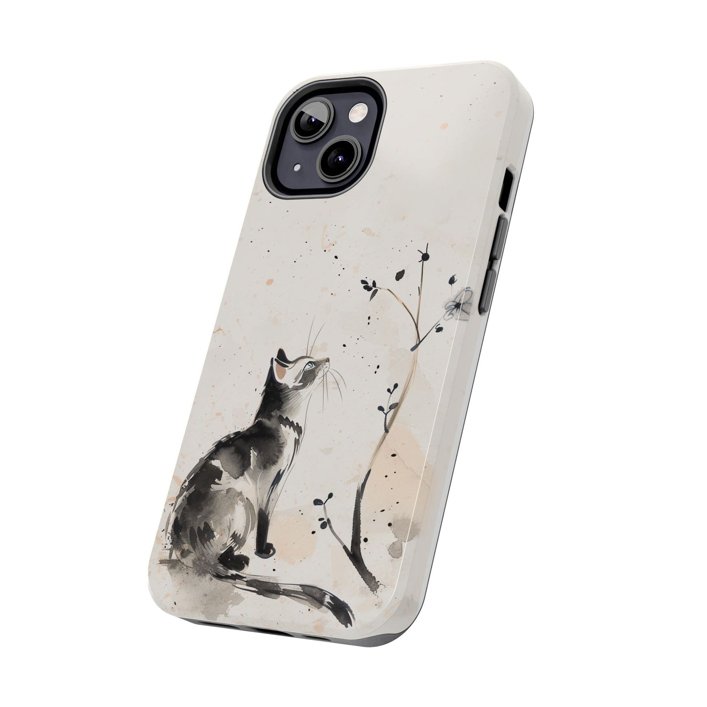 Ink-Wash Cat iPhone Case | Minimalist Oriental Art Phone Cover | Zen Aesthetic Gift