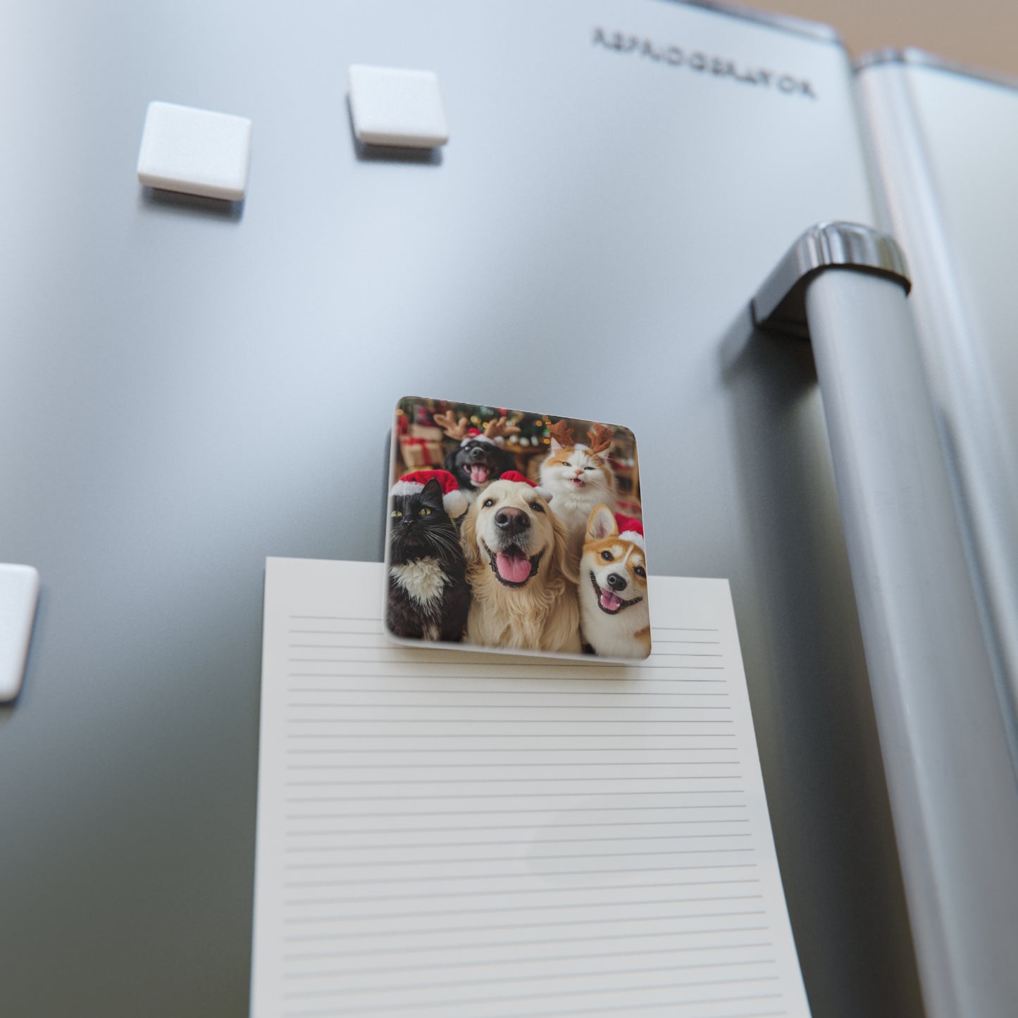 Festive Pet Portraits Magnet - Square Christmas Dog & Cat Design