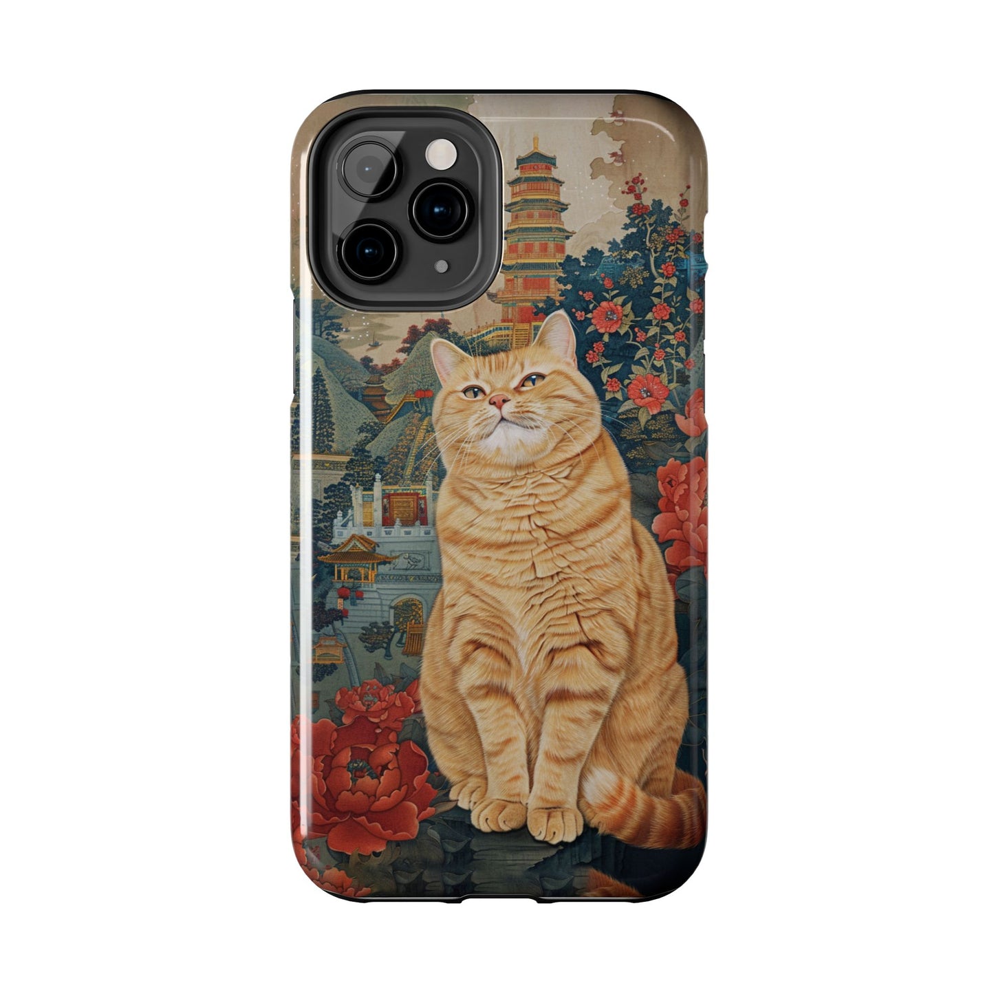 Oriental Garden Cat iPhone Case | Ancient Chinese Art Phone Cover | Clear Soft TPU Case