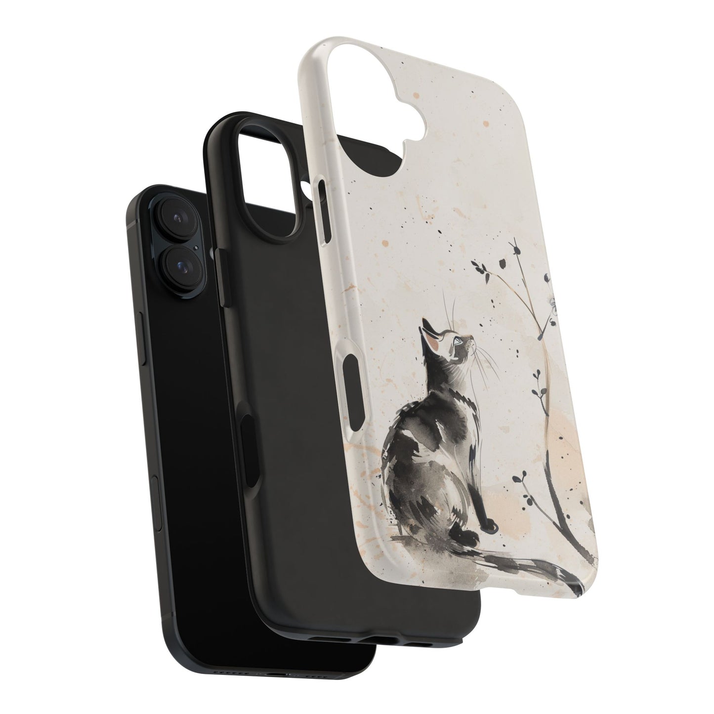 Ink-Wash Cat iPhone Case | Minimalist Oriental Art Phone Cover | Zen Aesthetic Gift