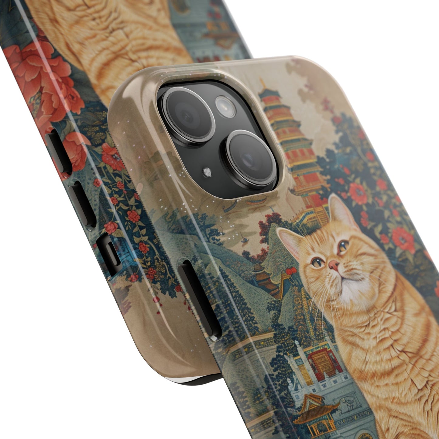 Oriental Garden Cat iPhone Case | Ancient Chinese Art Phone Cover | Clear Soft TPU Case