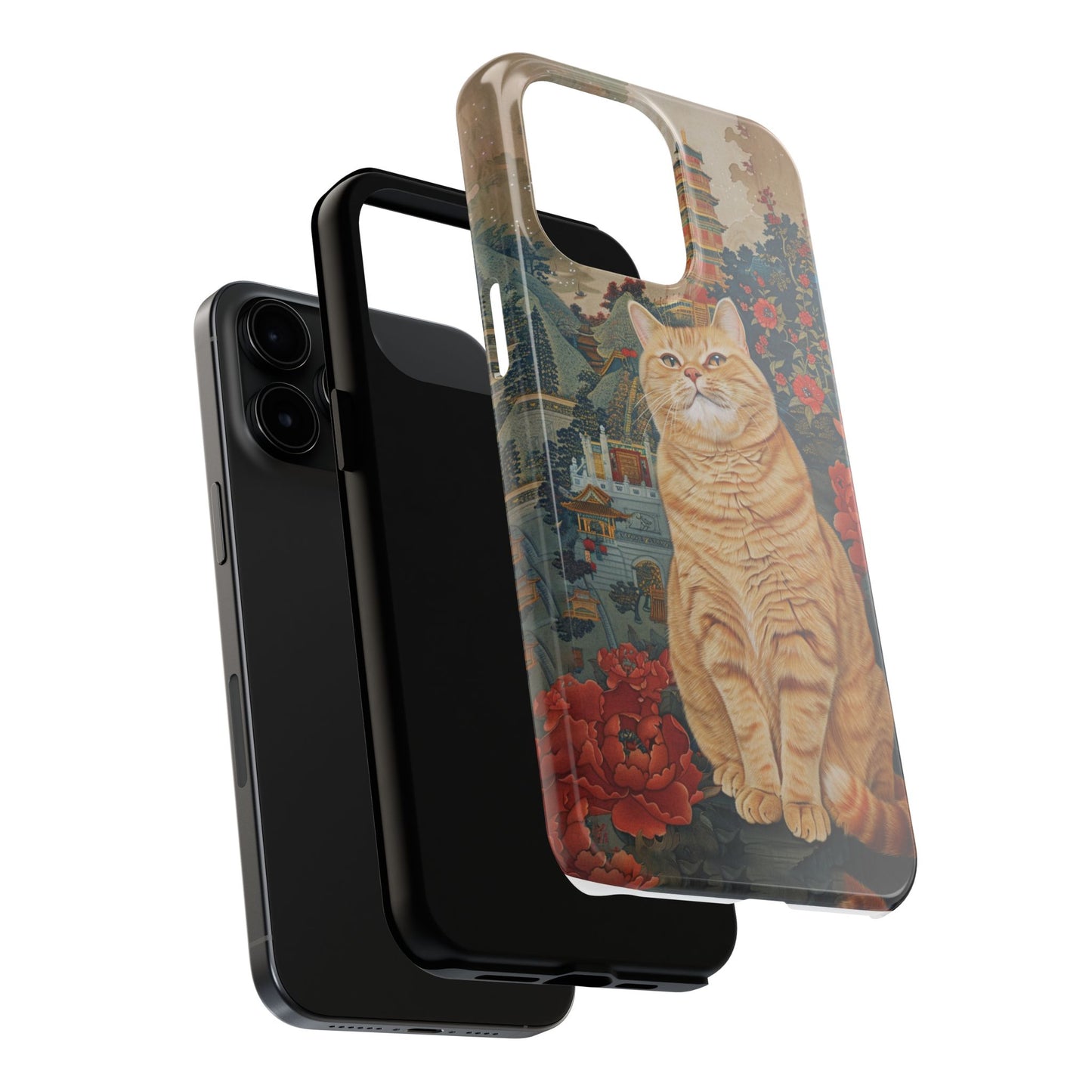 Oriental Garden Cat iPhone Case | Ancient Chinese Art Phone Cover | Clear Soft TPU Case