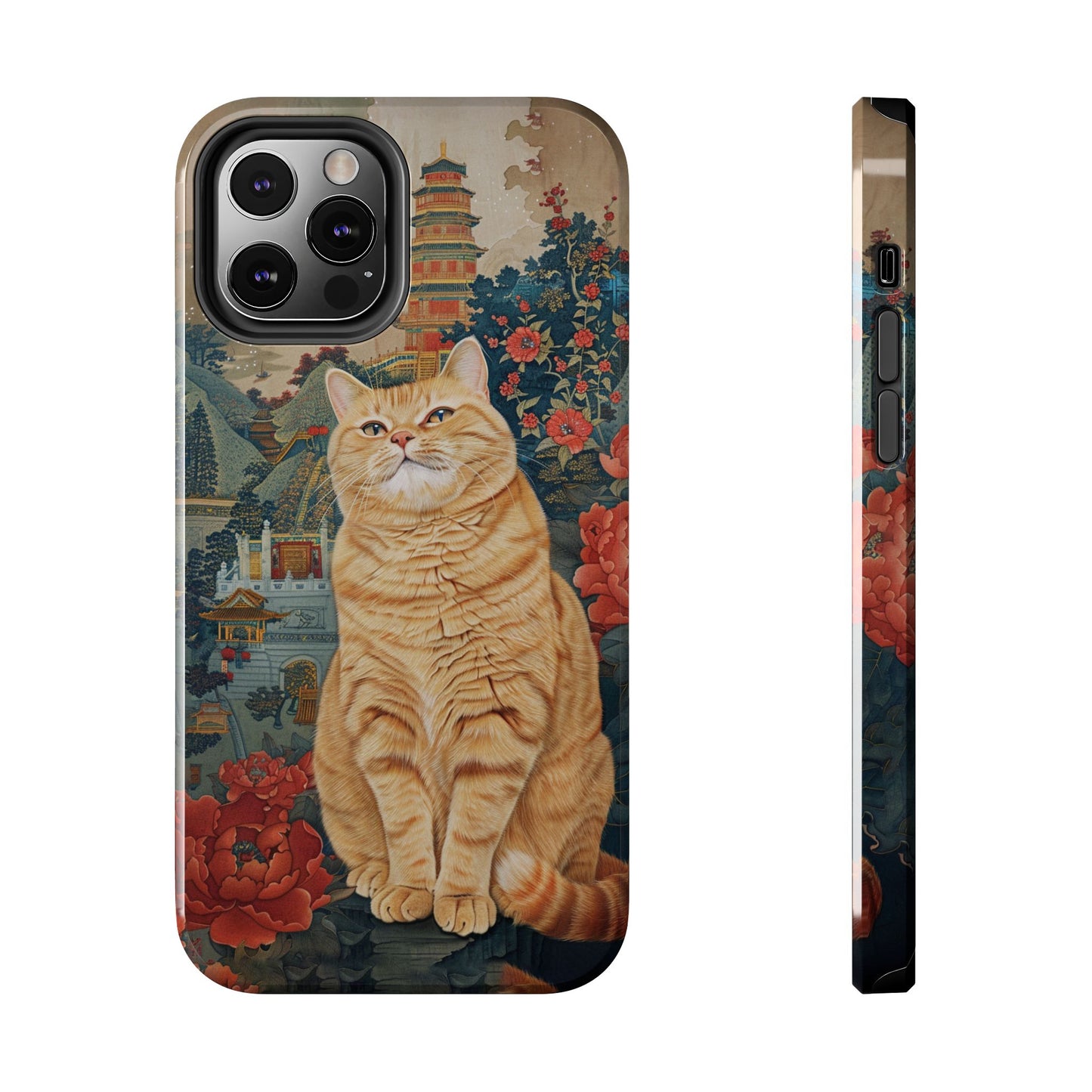 Oriental Garden Cat iPhone Case | Ancient Chinese Art Phone Cover | Clear Soft TPU Case