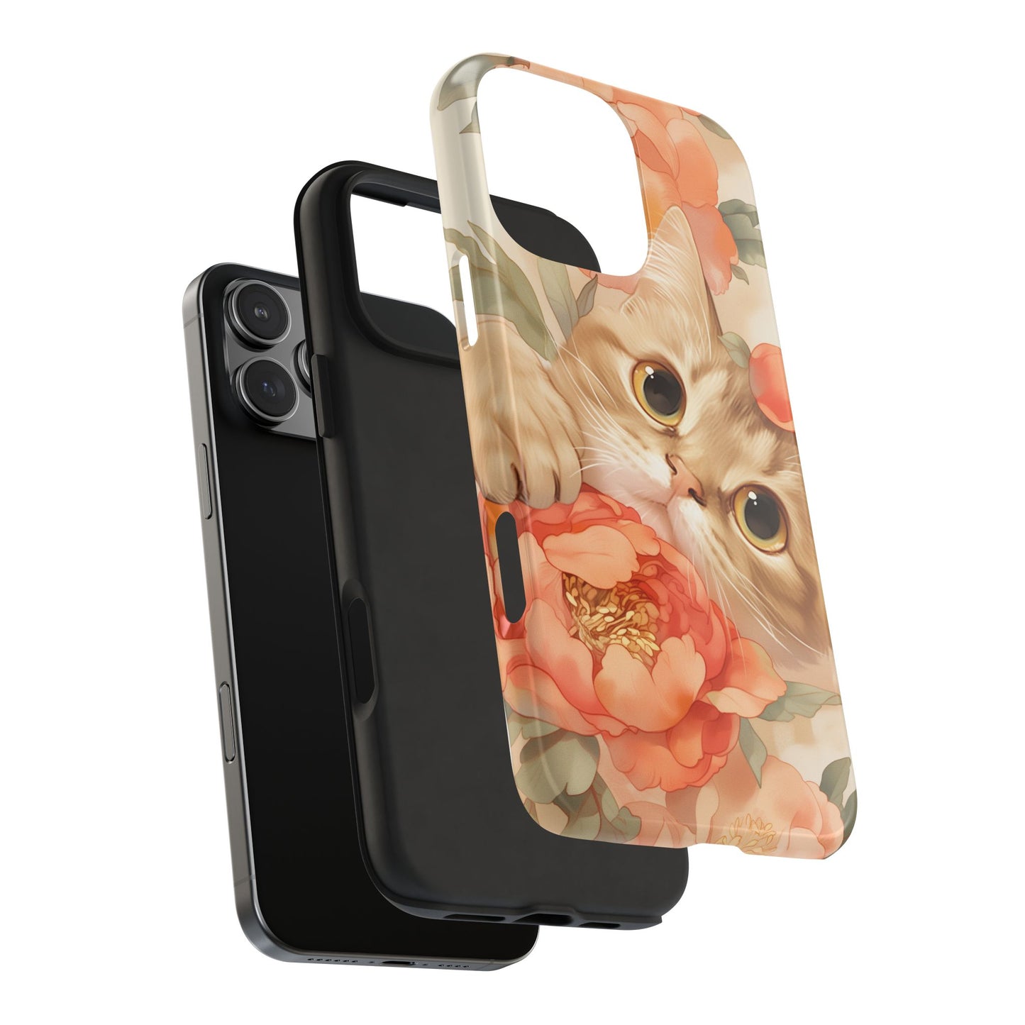 "Peony Guardian" - Floral Cat Phone Case | Tang Dynasty Elegance Meets Daily Protection