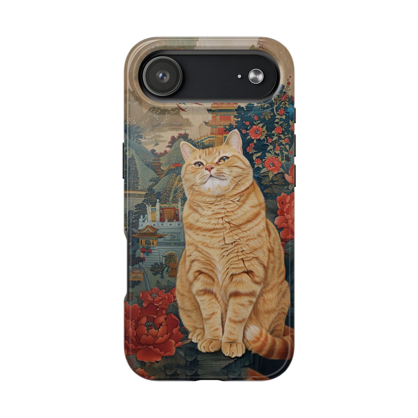 Oriental Garden Cat iPhone Case | Ancient Chinese Art Phone Cover | Clear Soft TPU Case