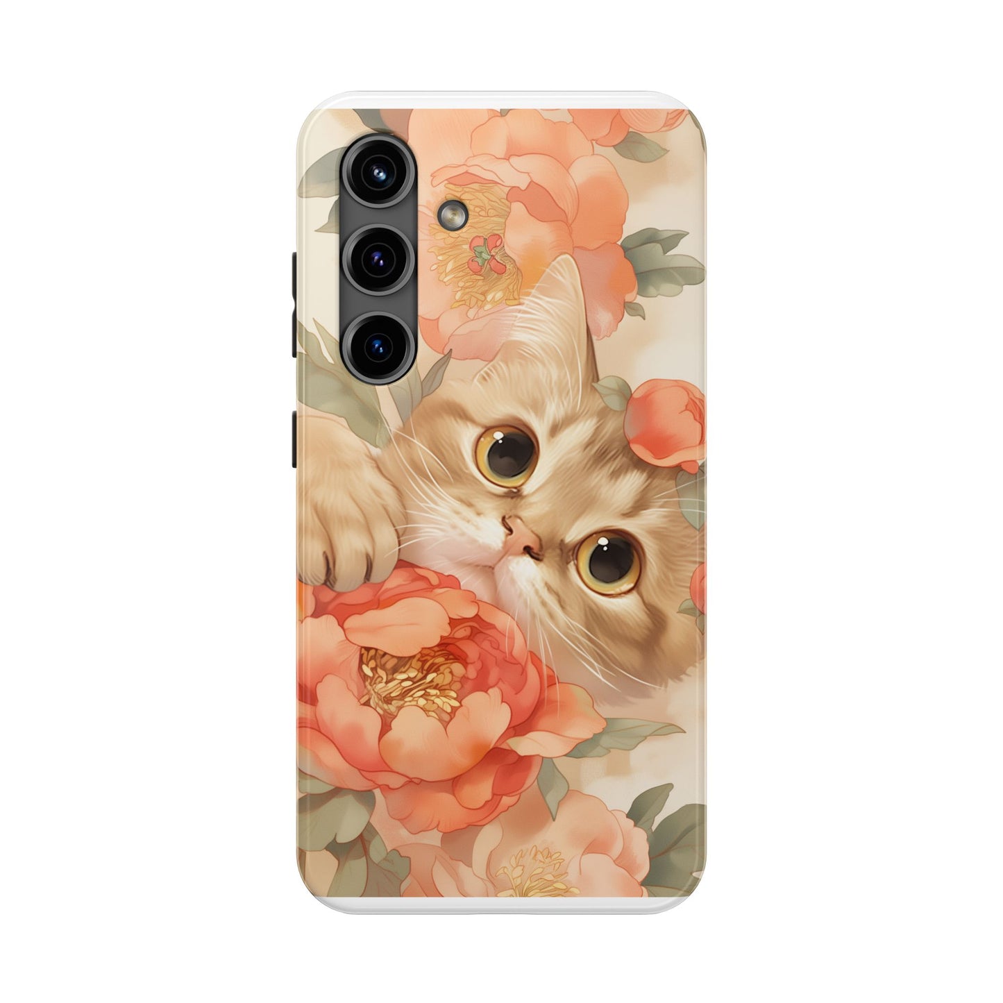 "Peony Guardian" - Floral Cat Phone Case | Tang Dynasty Elegance Meets Daily Protection
