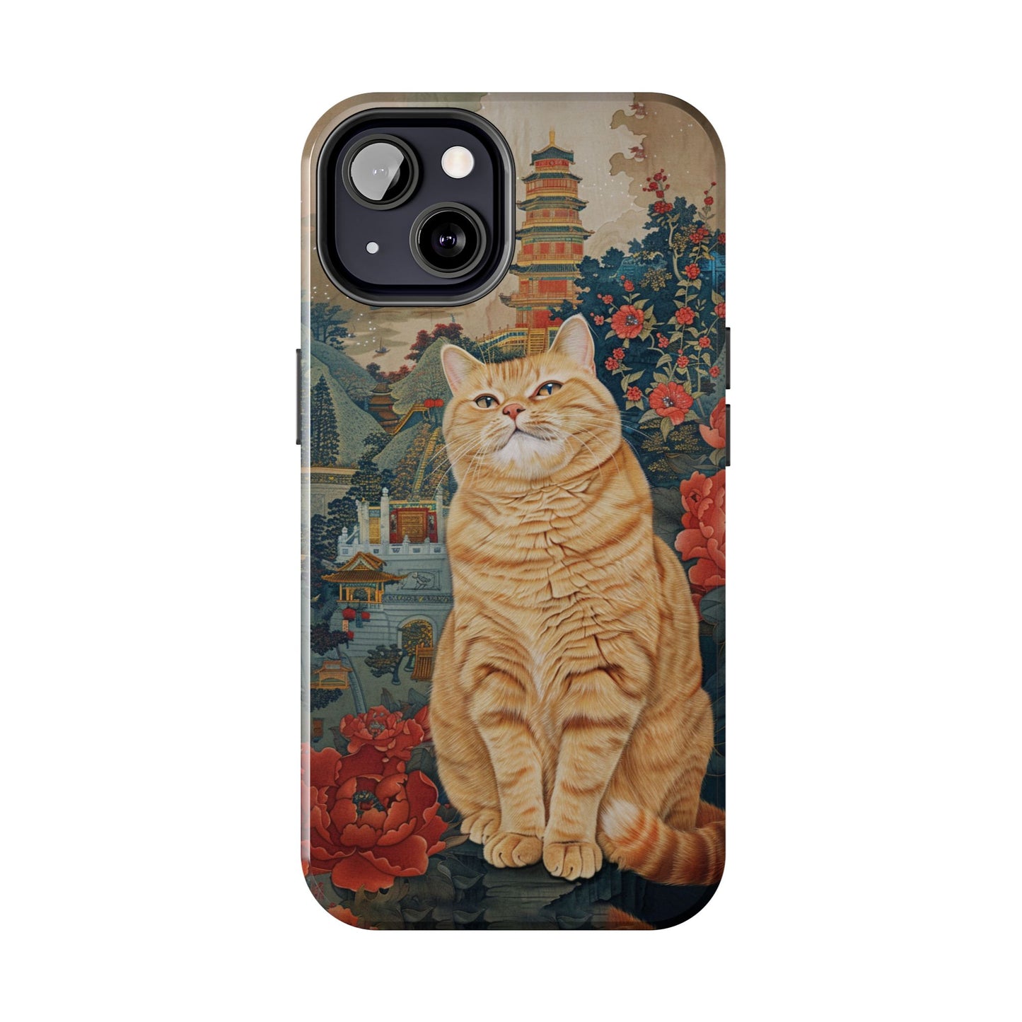 Oriental Garden Cat iPhone Case | Ancient Chinese Art Phone Cover | Clear Soft TPU Case