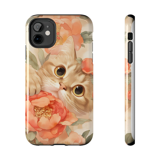 "Peony Guardian" - Floral Cat Phone Case | Tang Dynasty Elegance Meets Daily Protection