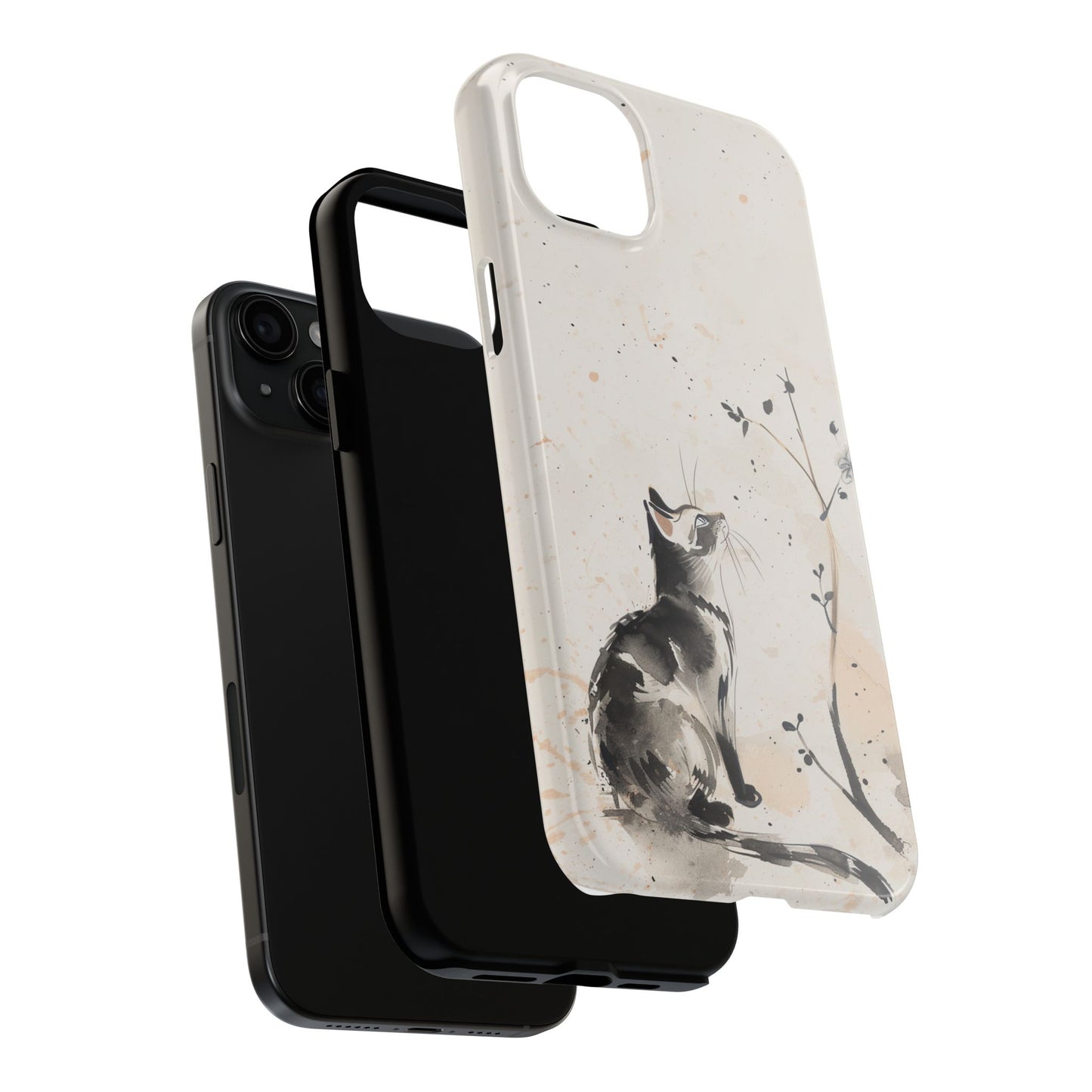 Ink-Wash Cat iPhone Case | Minimalist Oriental Art Phone Cover | Zen Aesthetic Gift
