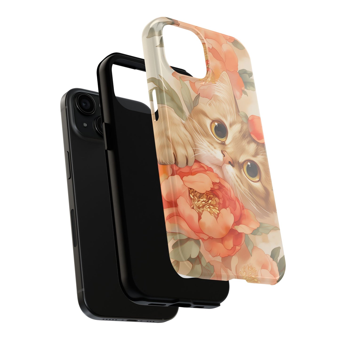"Peony Guardian" - Floral Cat Phone Case | Tang Dynasty Elegance Meets Daily Protection