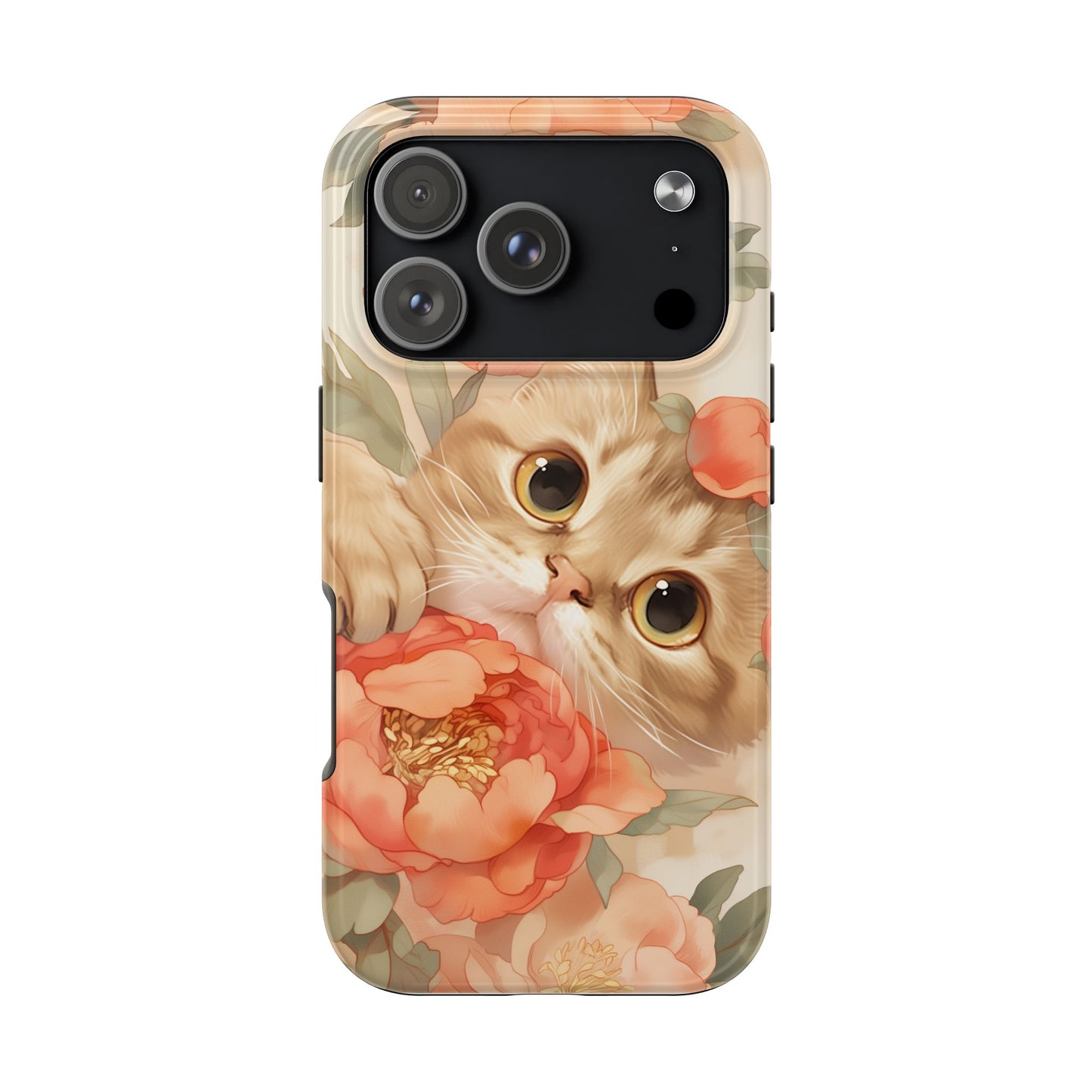 "Peony Guardian" - Floral Cat Phone Case | Tang Dynasty Elegance Meets Daily Protection