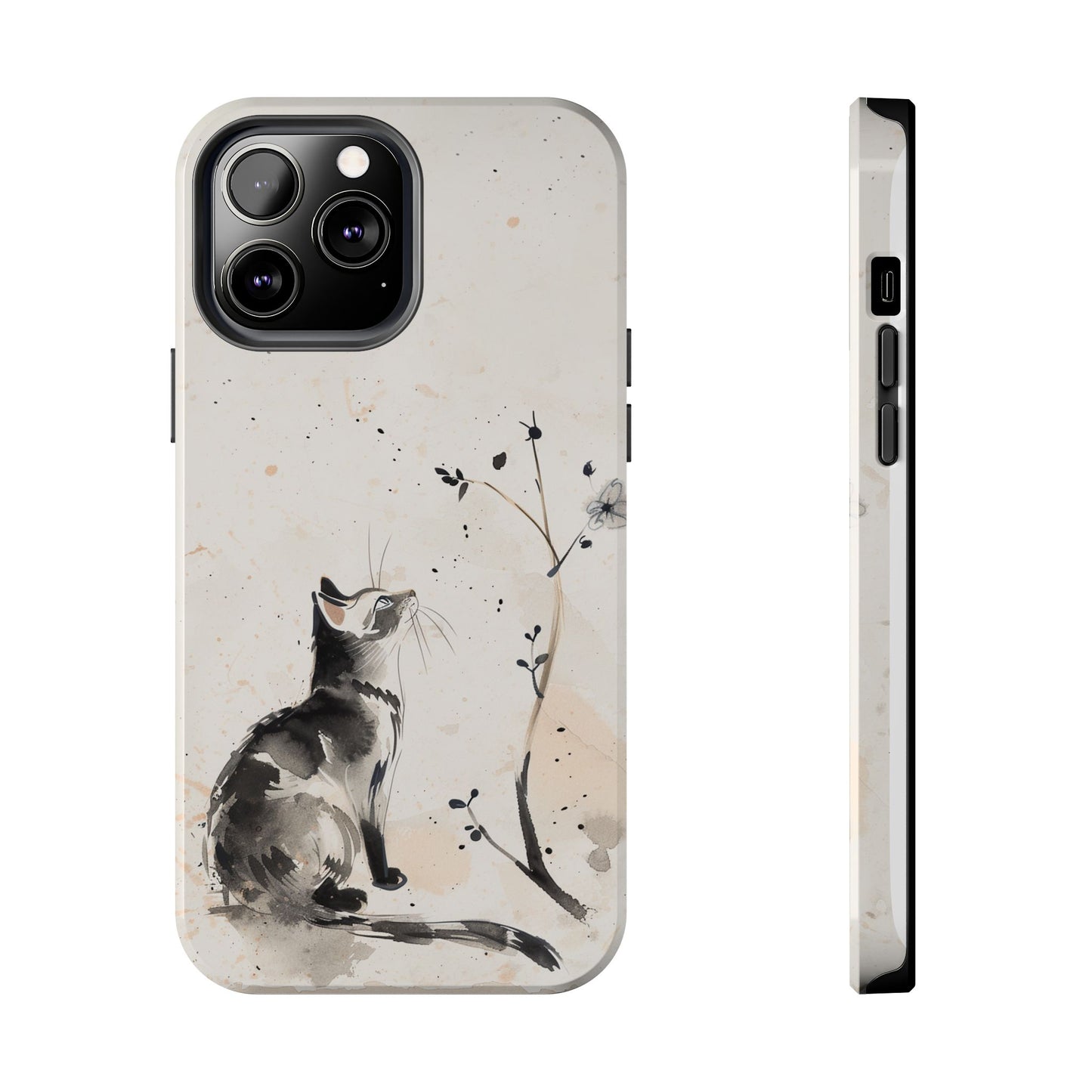 Ink-Wash Cat iPhone Case | Minimalist Oriental Art Phone Cover | Zen Aesthetic Gift