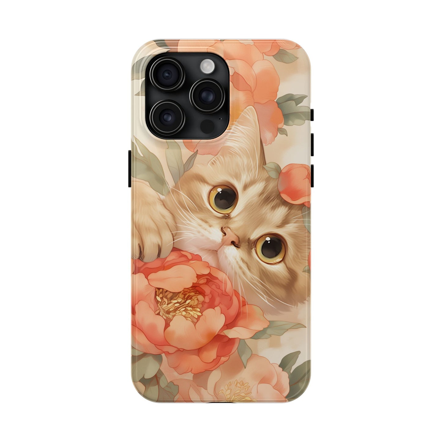 "Peony Guardian" - Floral Cat Phone Case | Tang Dynasty Elegance Meets Daily Protection