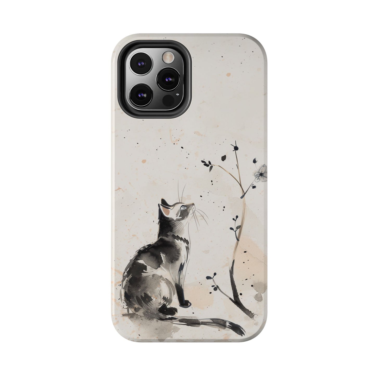 Ink-Wash Cat iPhone Case | Minimalist Oriental Art Phone Cover | Zen Aesthetic Gift