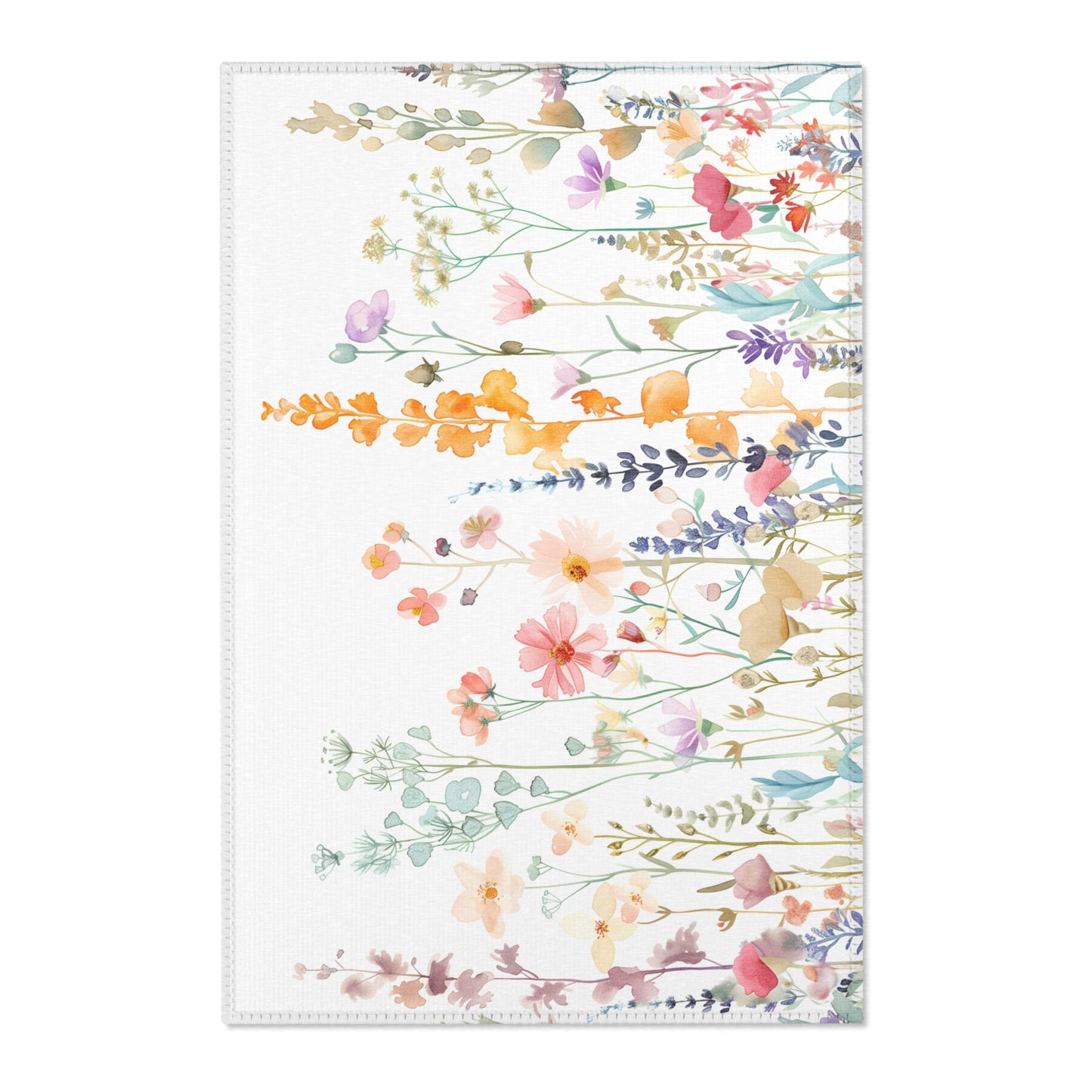 Floral Watercolor Area Rug — Pastel Meadow Boho Accent Rug