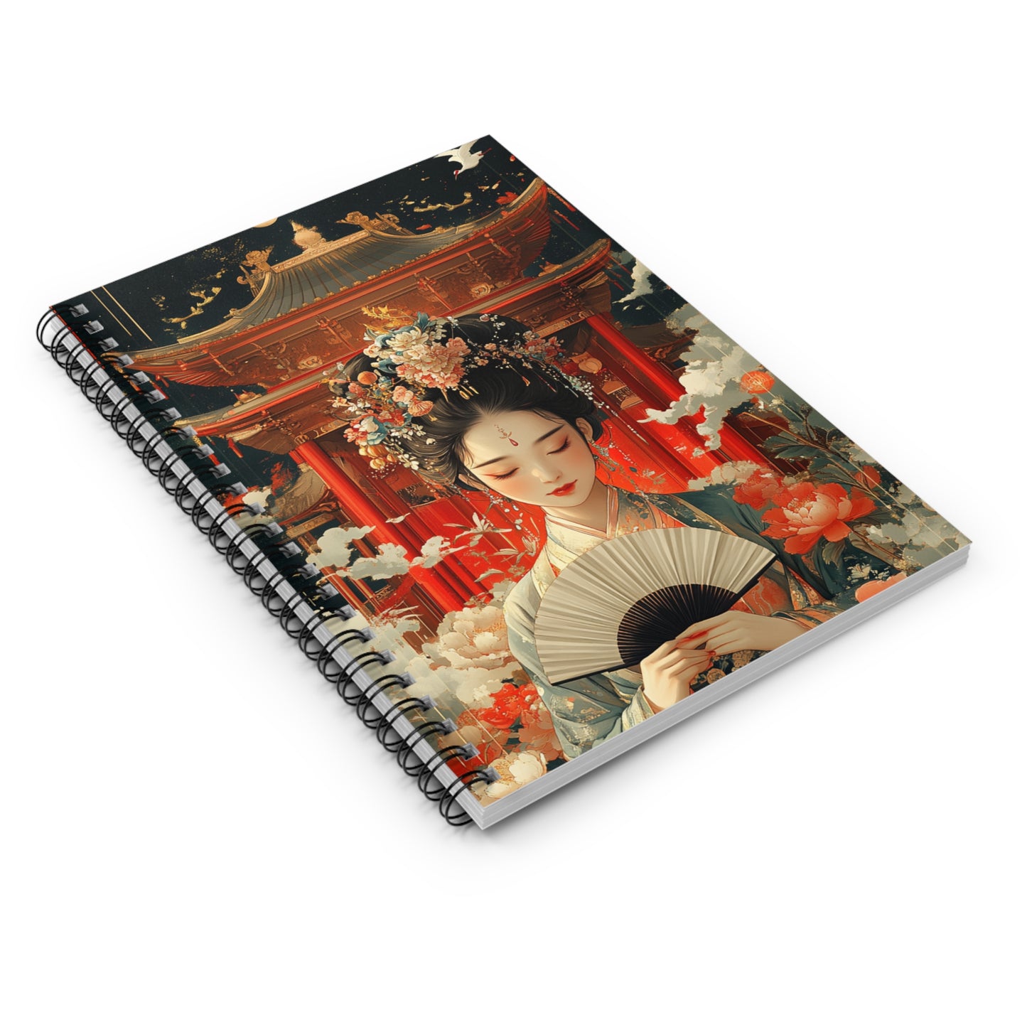 Elegant Oriental Spiral Notebook - Ruled Line with Artful Design