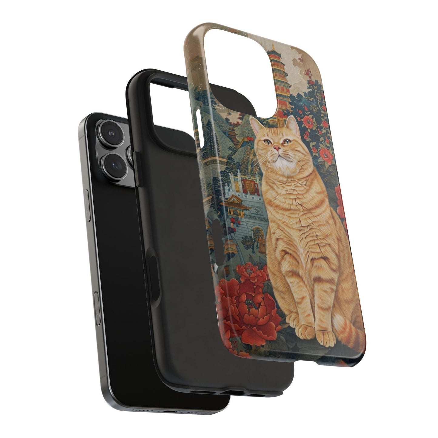 Oriental Garden Cat iPhone Case | Ancient Chinese Art Phone Cover | Clear Soft TPU Case