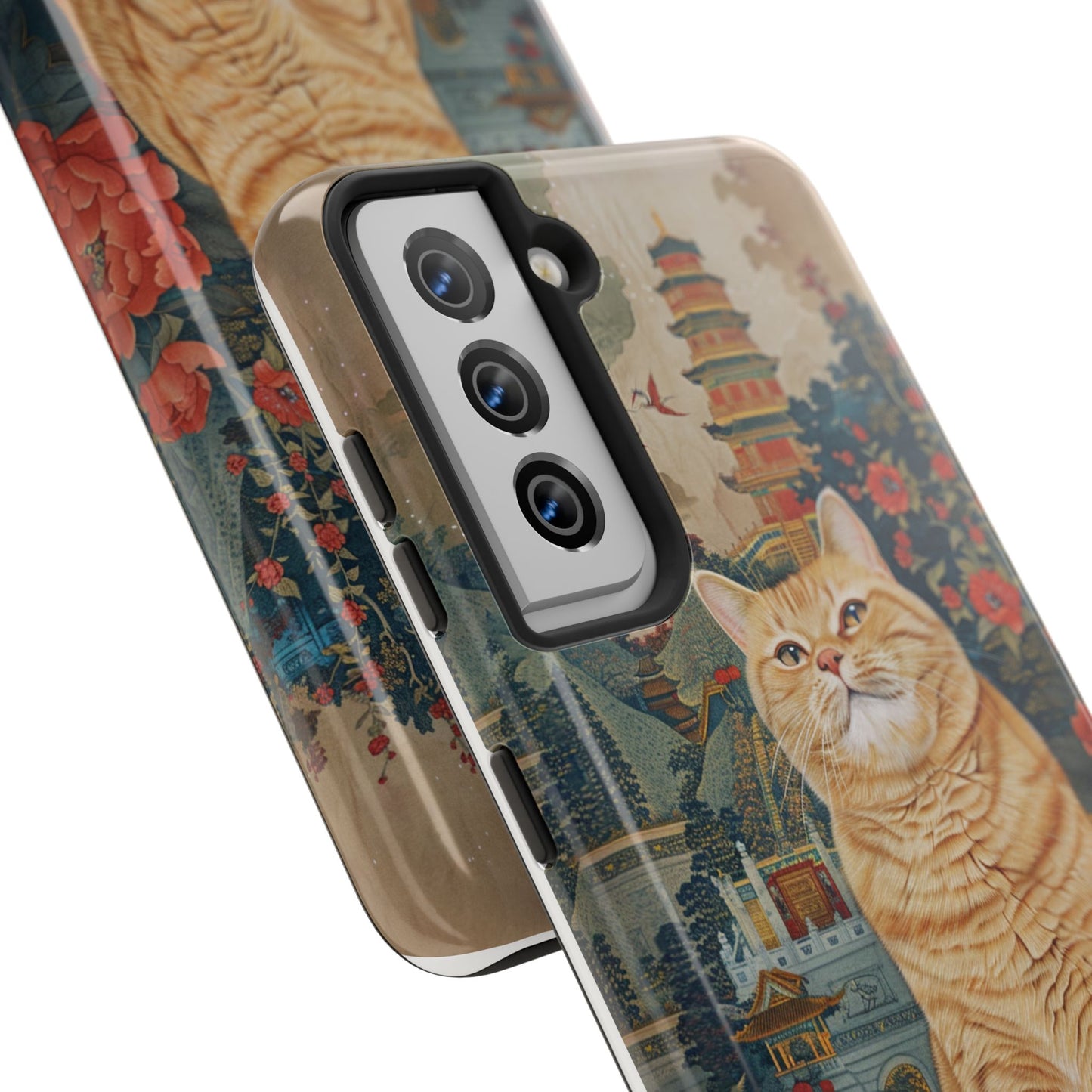 Oriental Garden Cat iPhone Case | Ancient Chinese Art Phone Cover | Clear Soft TPU Case