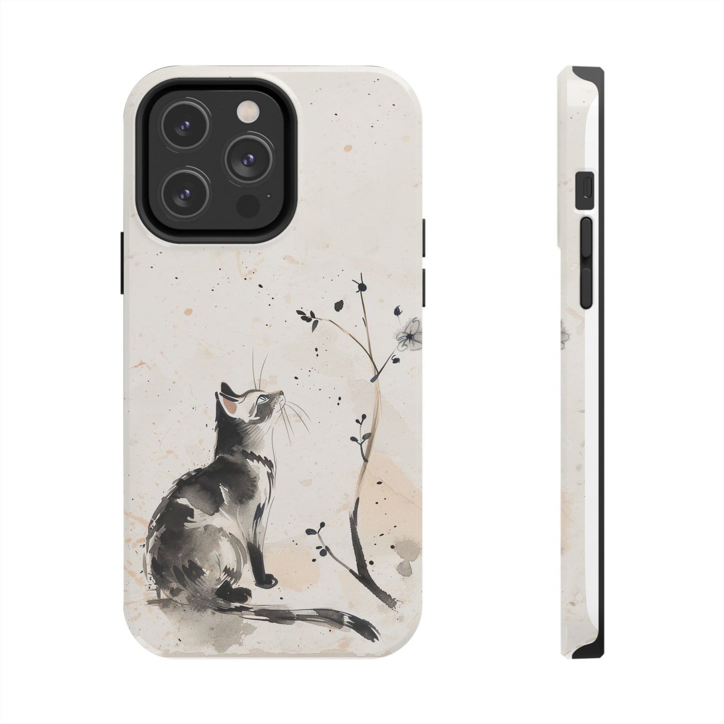 Ink-Wash Cat iPhone Case | Minimalist Oriental Art Phone Cover | Zen Aesthetic Gift