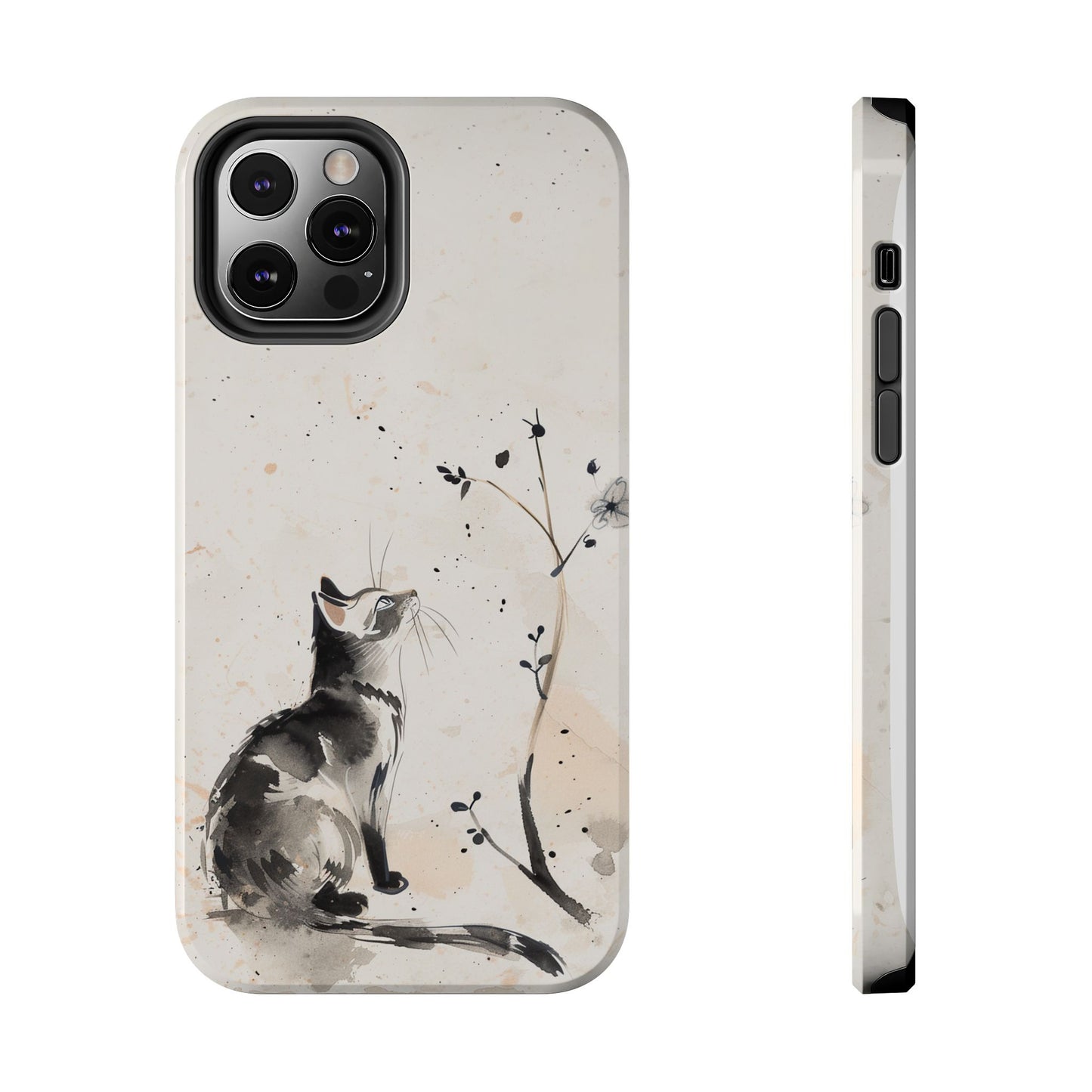 Ink-Wash Cat iPhone Case | Minimalist Oriental Art Phone Cover | Zen Aesthetic Gift
