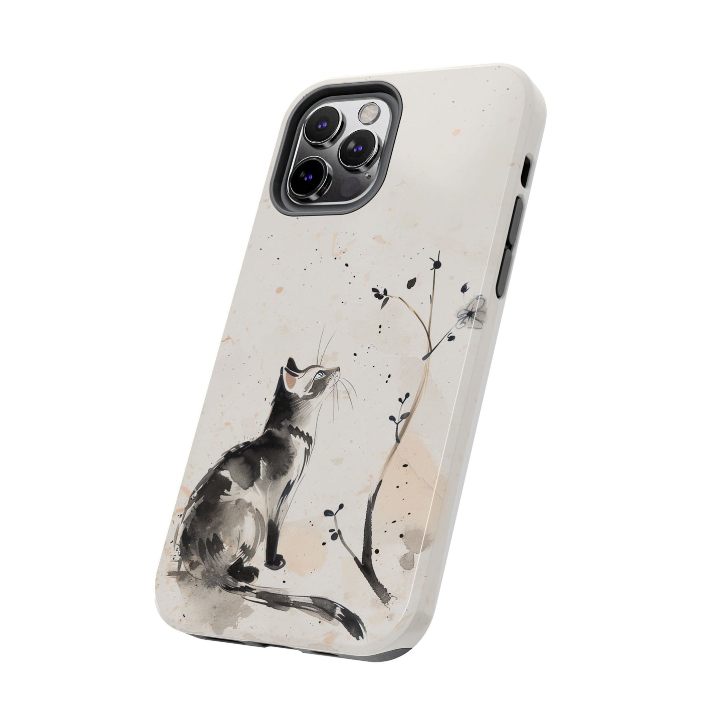 Ink-Wash Cat iPhone Case | Minimalist Oriental Art Phone Cover | Zen Aesthetic Gift