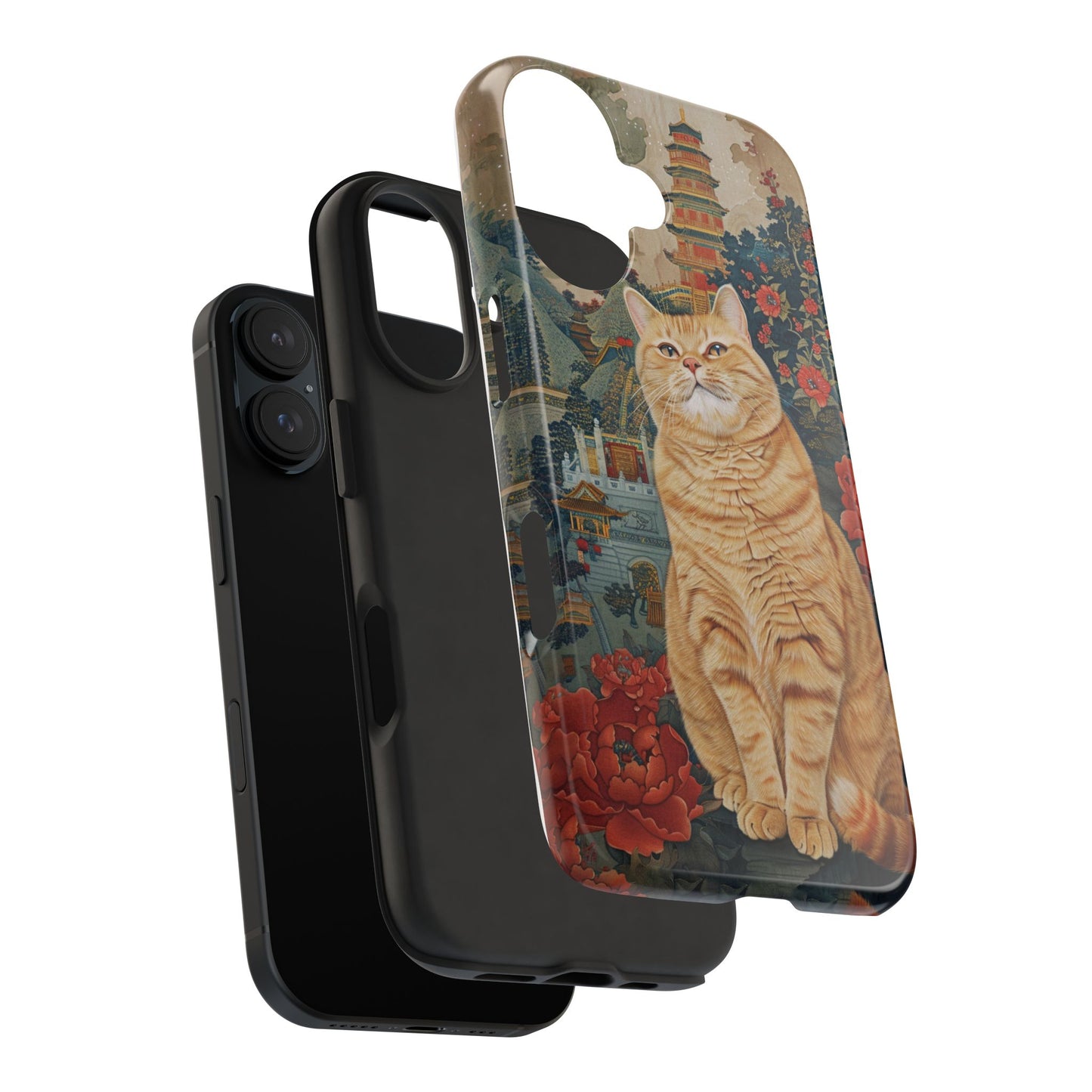 Oriental Garden Cat iPhone Case | Ancient Chinese Art Phone Cover | Clear Soft TPU Case