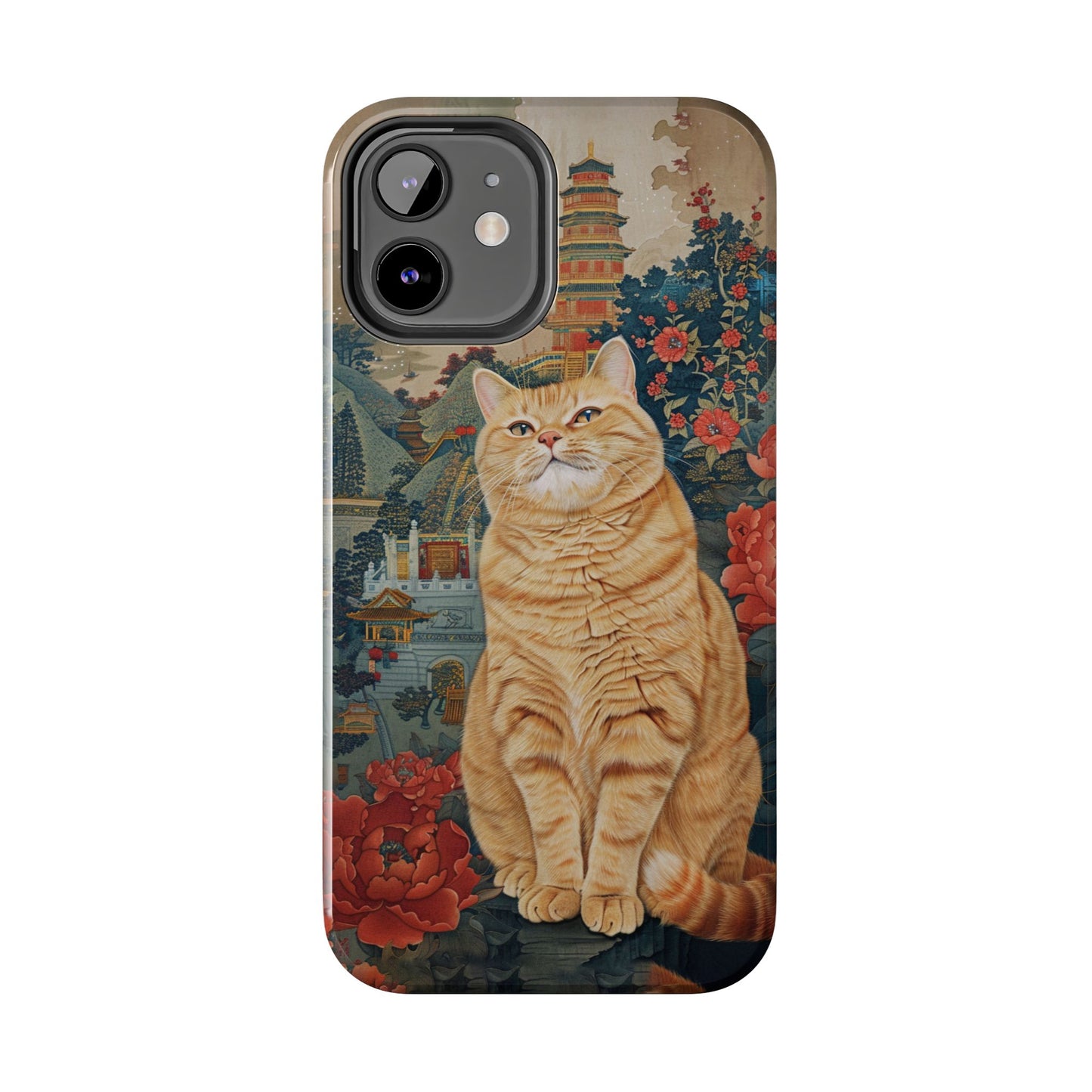 Oriental Garden Cat iPhone Case | Ancient Chinese Art Phone Cover | Clear Soft TPU Case
