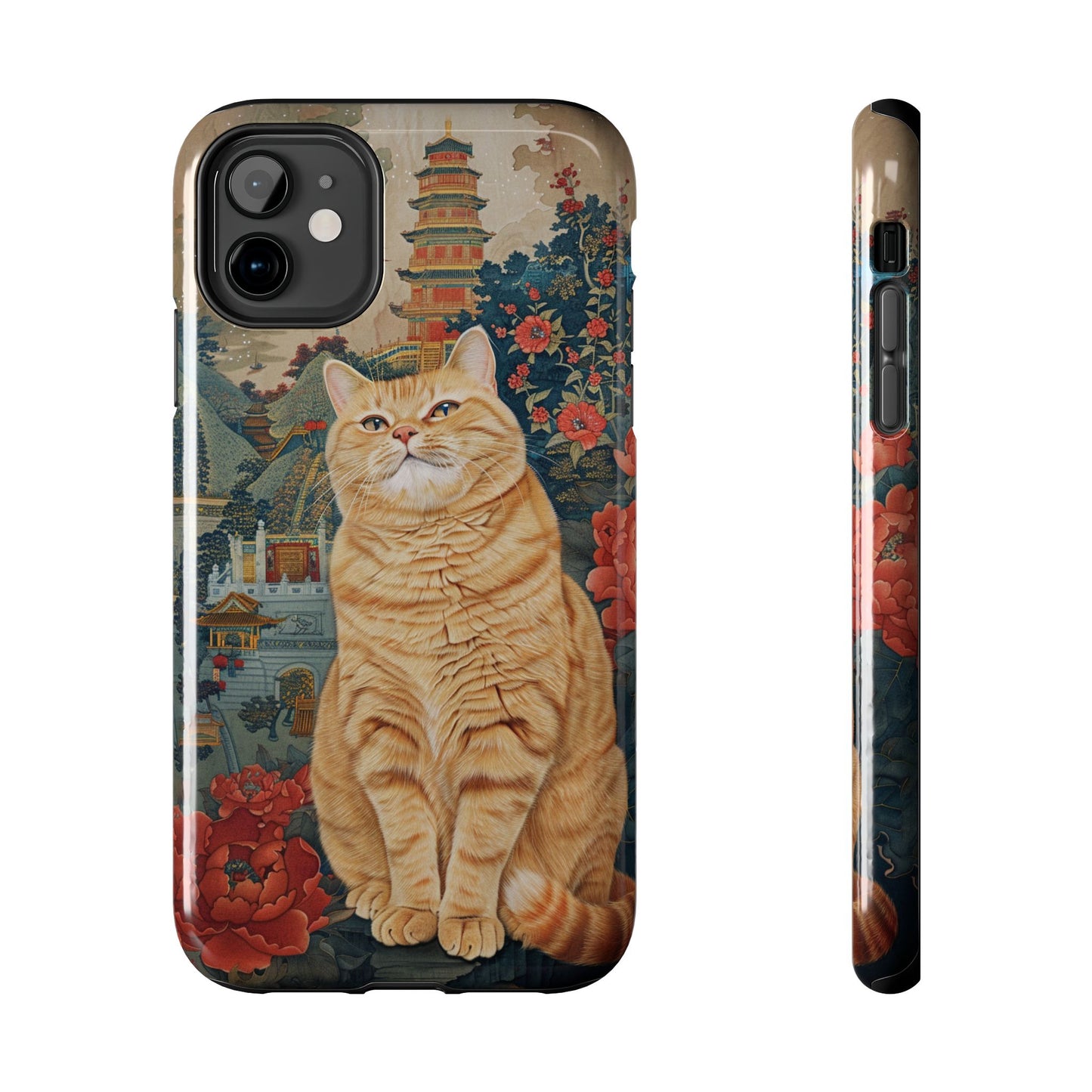 Oriental Garden Cat iPhone Case | Ancient Chinese Art Phone Cover | Clear Soft TPU Case