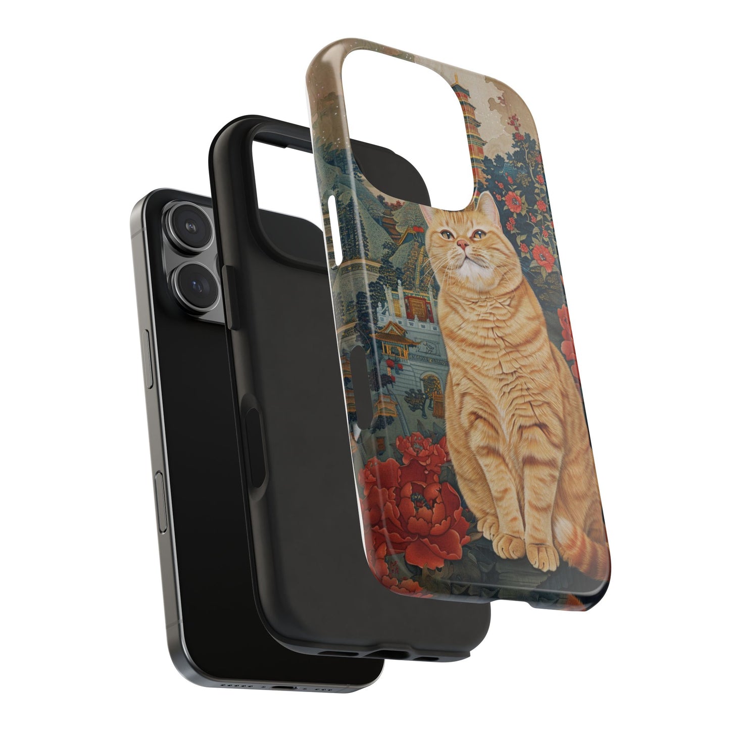 Oriental Garden Cat iPhone Case | Ancient Chinese Art Phone Cover | Clear Soft TPU Case