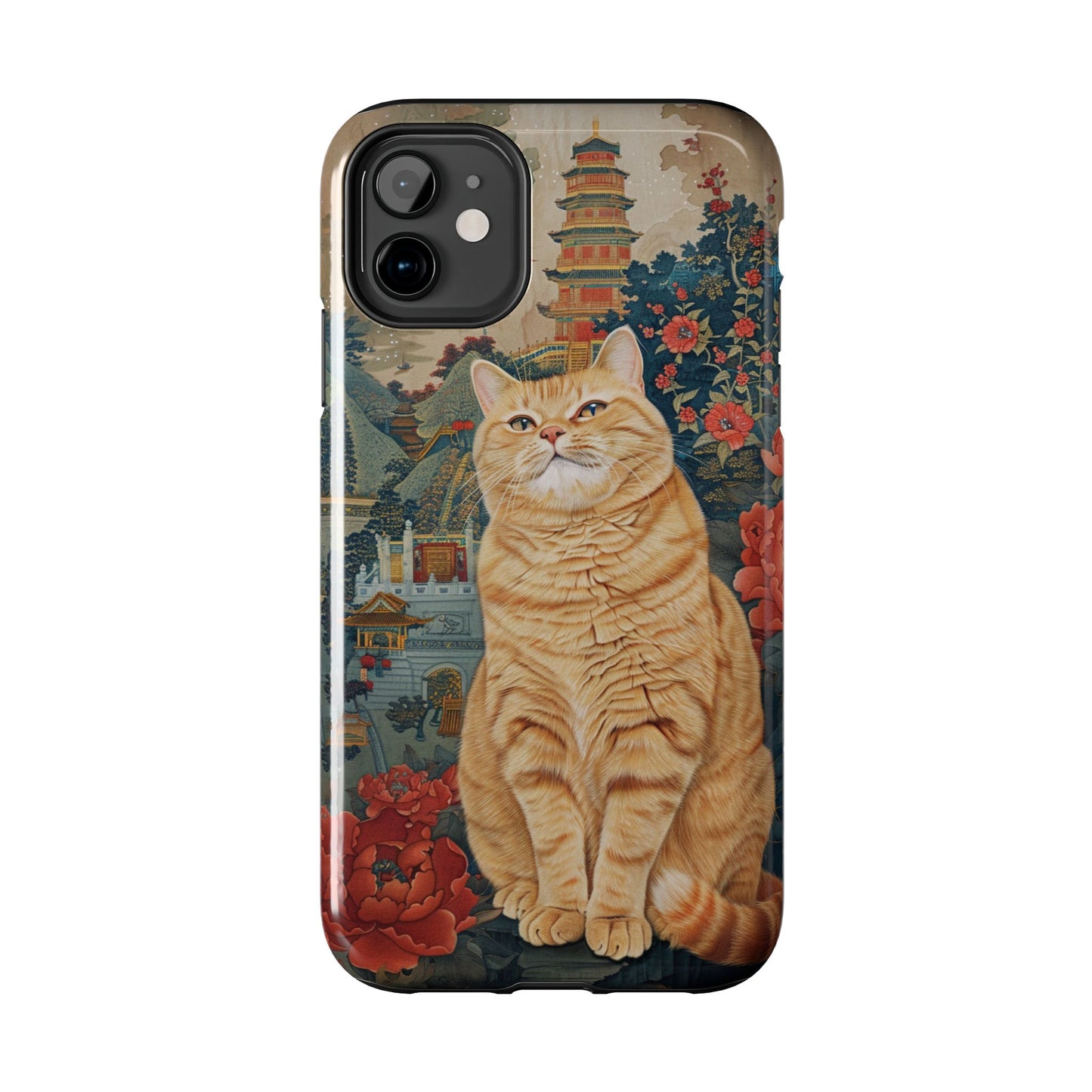 Oriental Garden Cat iPhone Case | Ancient Chinese Art Phone Cover | Clear Soft TPU Case