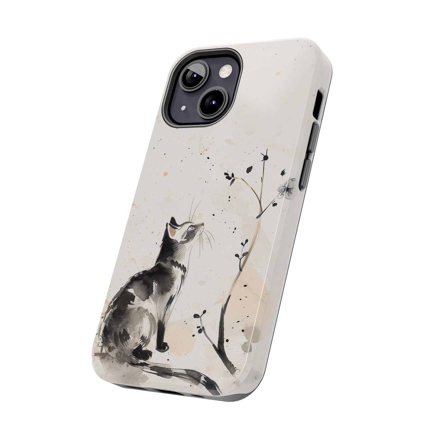 Ink-Wash Cat iPhone Case | Minimalist Oriental Art Phone Cover | Zen Aesthetic Gift
