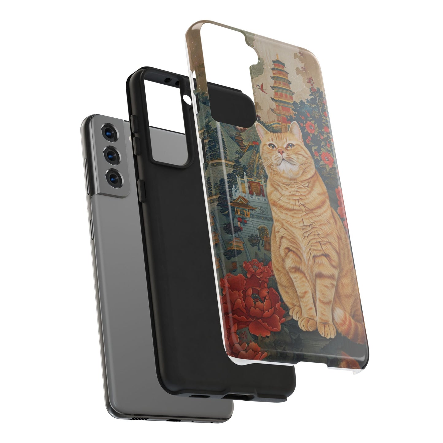 Oriental Garden Cat iPhone Case | Ancient Chinese Art Phone Cover | Clear Soft TPU Case