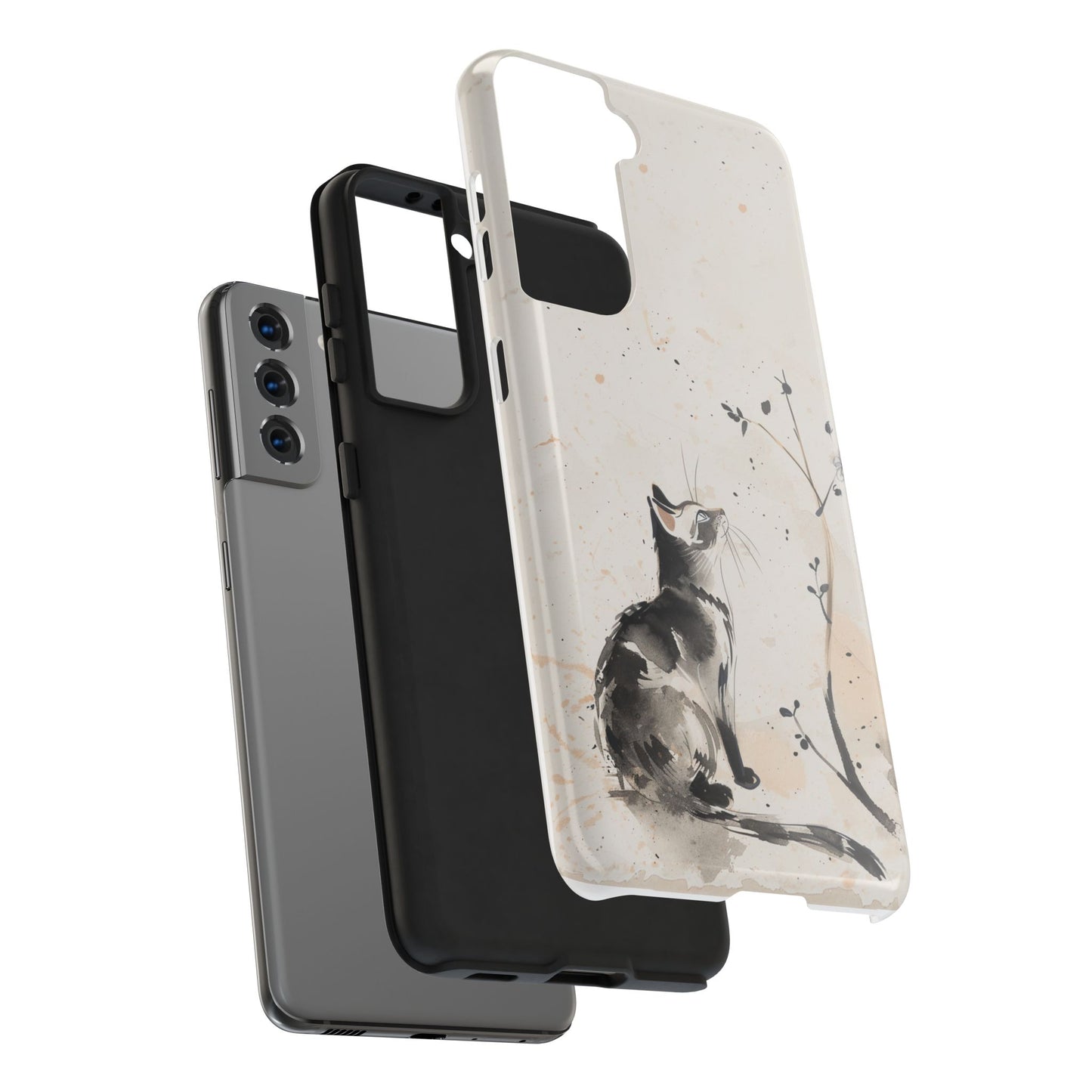 Ink-Wash Cat iPhone Case | Minimalist Oriental Art Phone Cover | Zen Aesthetic Gift