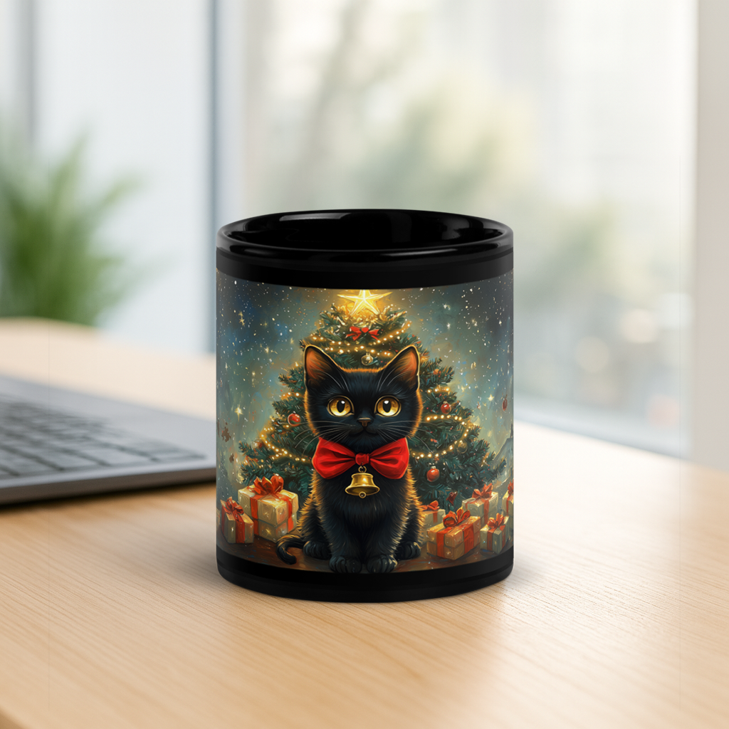 Black Cat Christmas Mug – Cozy Holiday Magic Gift for Cat Lovers